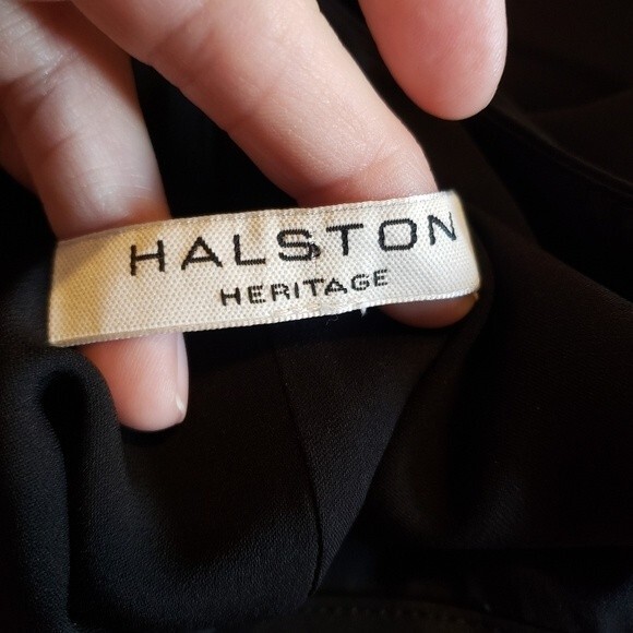 HALSTON HERITAGE High Neck Flowy Cami Silk Dress Black Back Logo - Picture 11 of 13